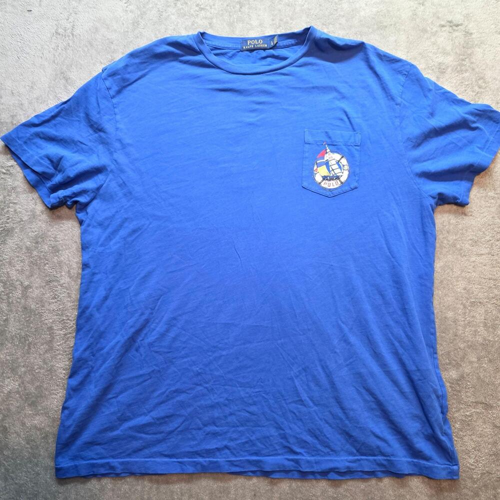 Polo Ralph Lauren Shirt Mens L Blue Sailboat Pocket Nautical Graphic T-Shirt